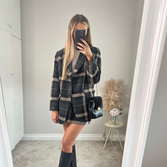 Plaid Blazer Jacket H&M Wool Blend Oversized New - Picture 5 of 12